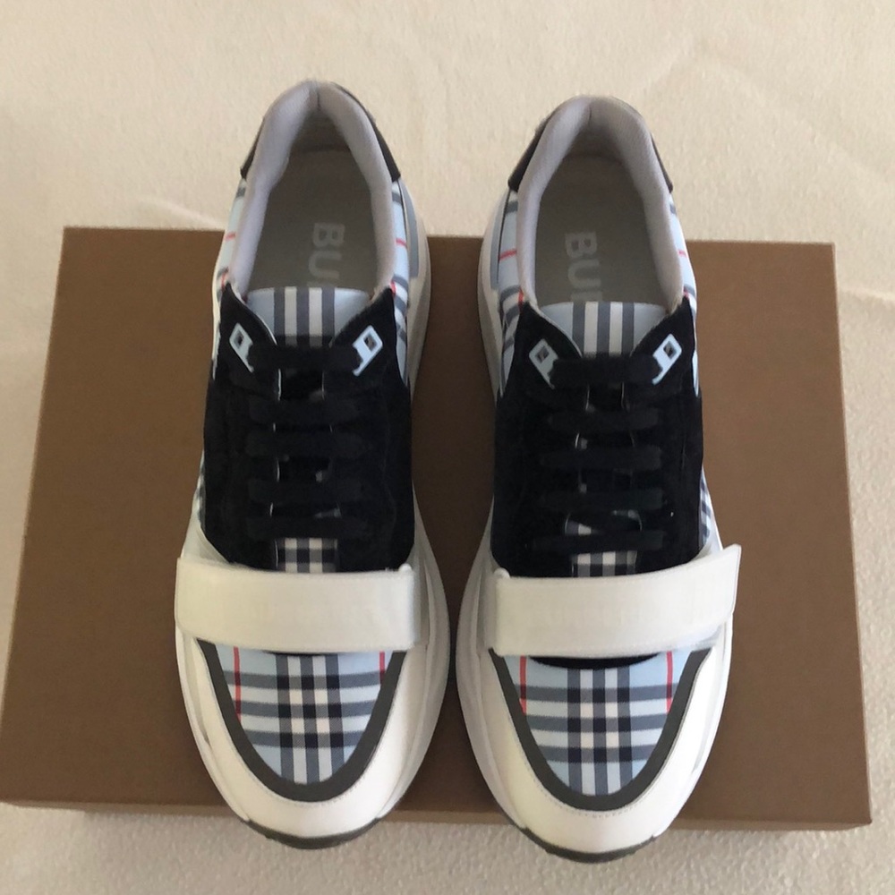 Burberry Haymarket Check Print Light Blue,White and Black Sneakers